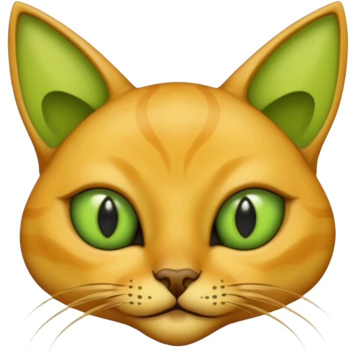 furless smooth dark yellow alien cat face with green ailen eyes emoji