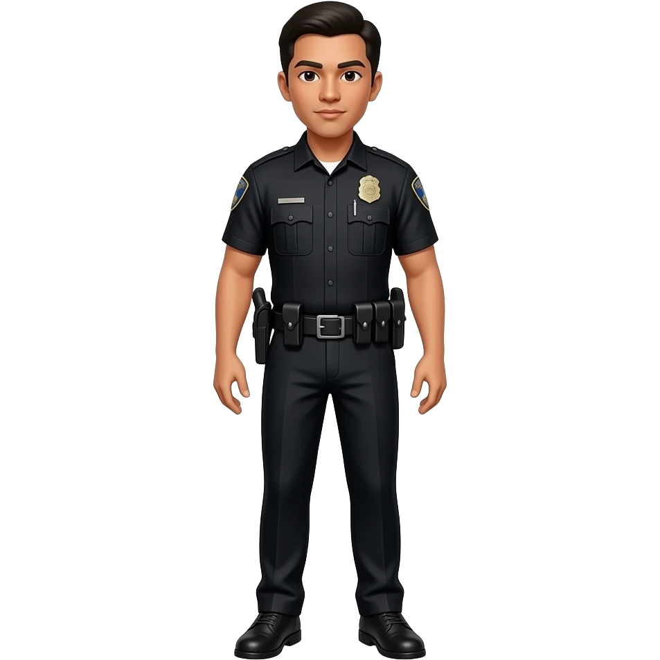 Filipino man black polo shirt black pants with patrol shoes with pistol holster belt emoji