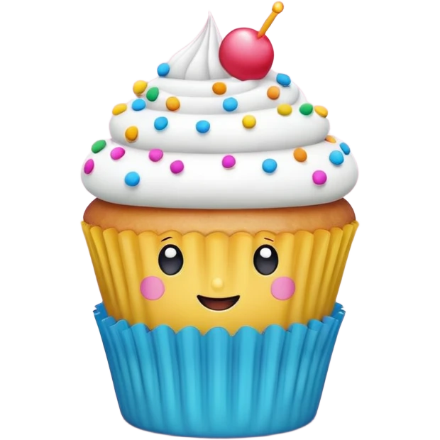 A 3D cartoon cupcake poster with bright colors, text and border design, flat layout, Memoji-style rendering. emoji