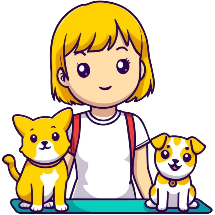 Girl with yellow bangs with pets emoji