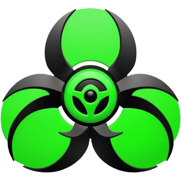 Minimalist emoji-style sticker of a fractured biohazard symbol with a small eye in the center. Stylized, geometric, no text.
 emoji