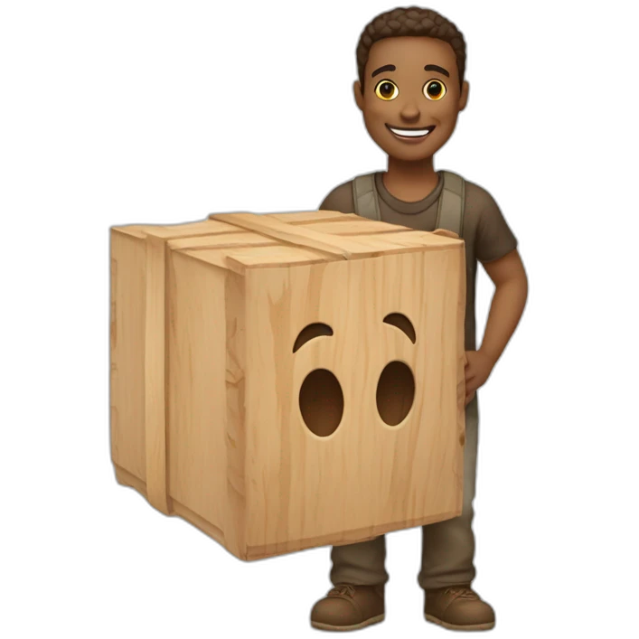 A person holding a box of wood with a beautiful smile will make any wooden product you want, in nygo light skin emoji