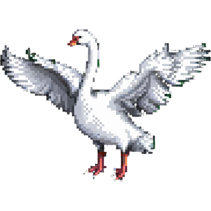 pixel art swan in mid-flight, dynamic pose emoji