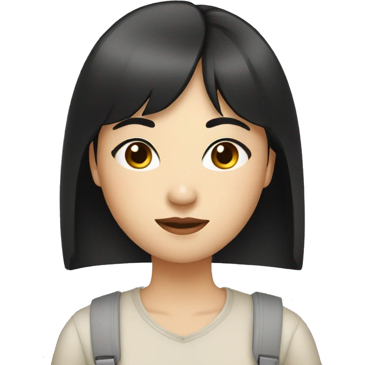 Asian girl with black hair and straight bangs with laptop emoji