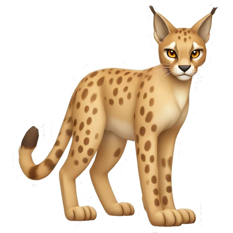 Beige Lynx-Caracal-Fakemon-hybrid with orange points with spots, brown toes, and short tail, full body emoji