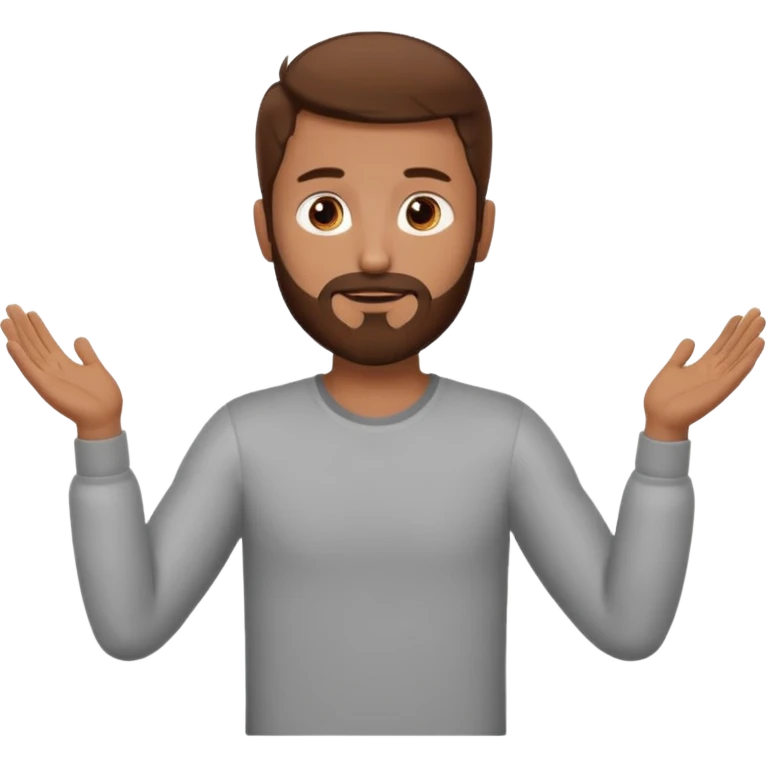 A man with brown hair and beard with his arms out straight waiting for a hug emoji