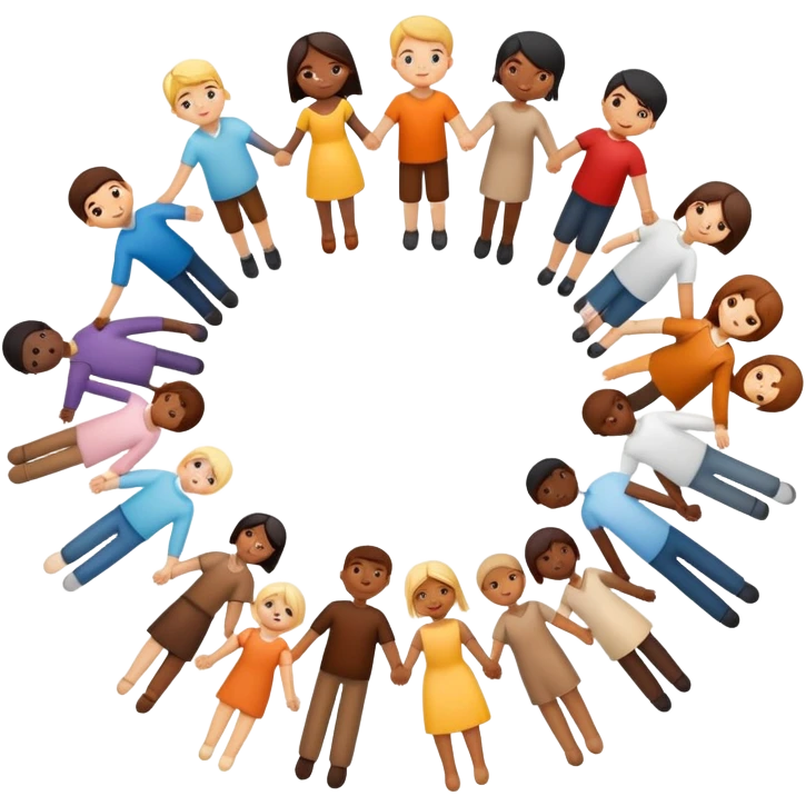 A circle of diverse people of different races and ethnicities holding hands as a symbol of unity, integration, and harmony emoji