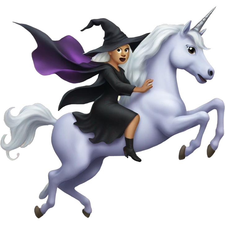 an evil witch flying a unicorn emoji