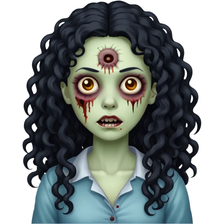uma mulher zumbi de cabelo cacheado preto longo emoji