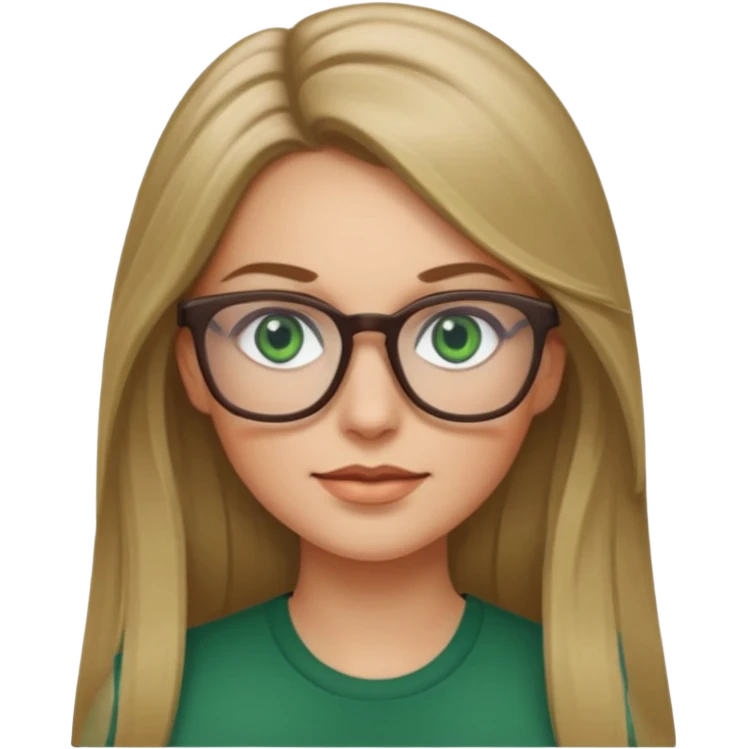 White woman,dark blonde hightlights, glasses, green eyes, long hair emoji