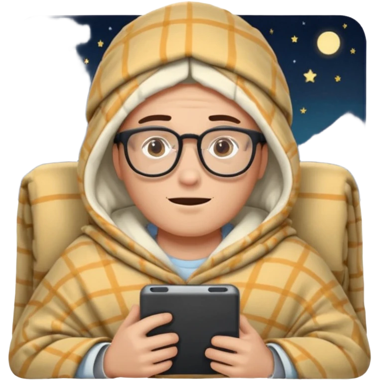 a guy wearing blanket on his head to watch a movie late night emoji