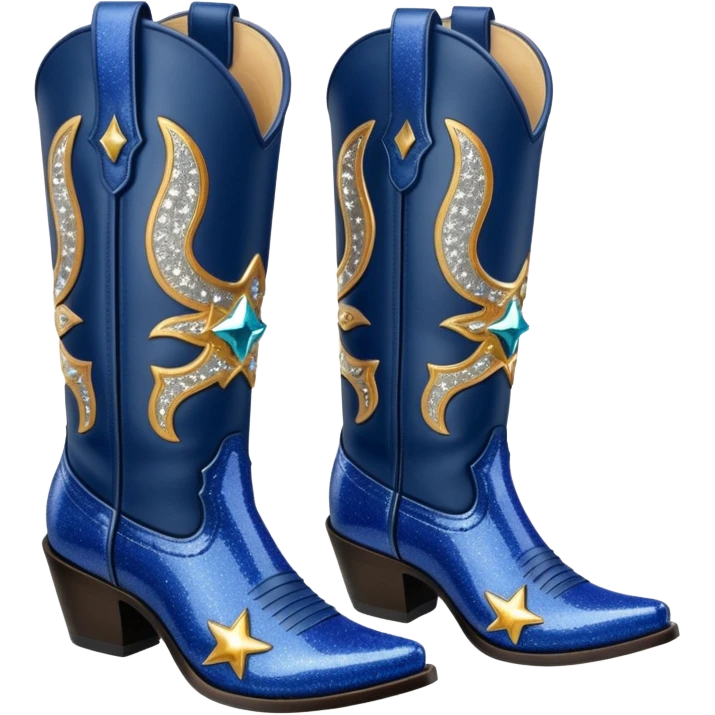 Realistic navy blue fashion cowgirl boots with sparkly shiny glitter  emoji