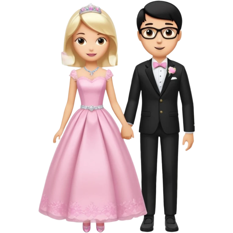 pretty light blonde girl barbie wedding to boy nerd with short black hair and tan skin emoji