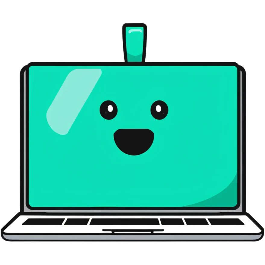MacBook with a face in an office emoji