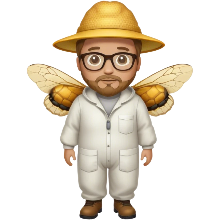 full body plus size bee keeper with light brown hair a goatee wearing glasses  emoji