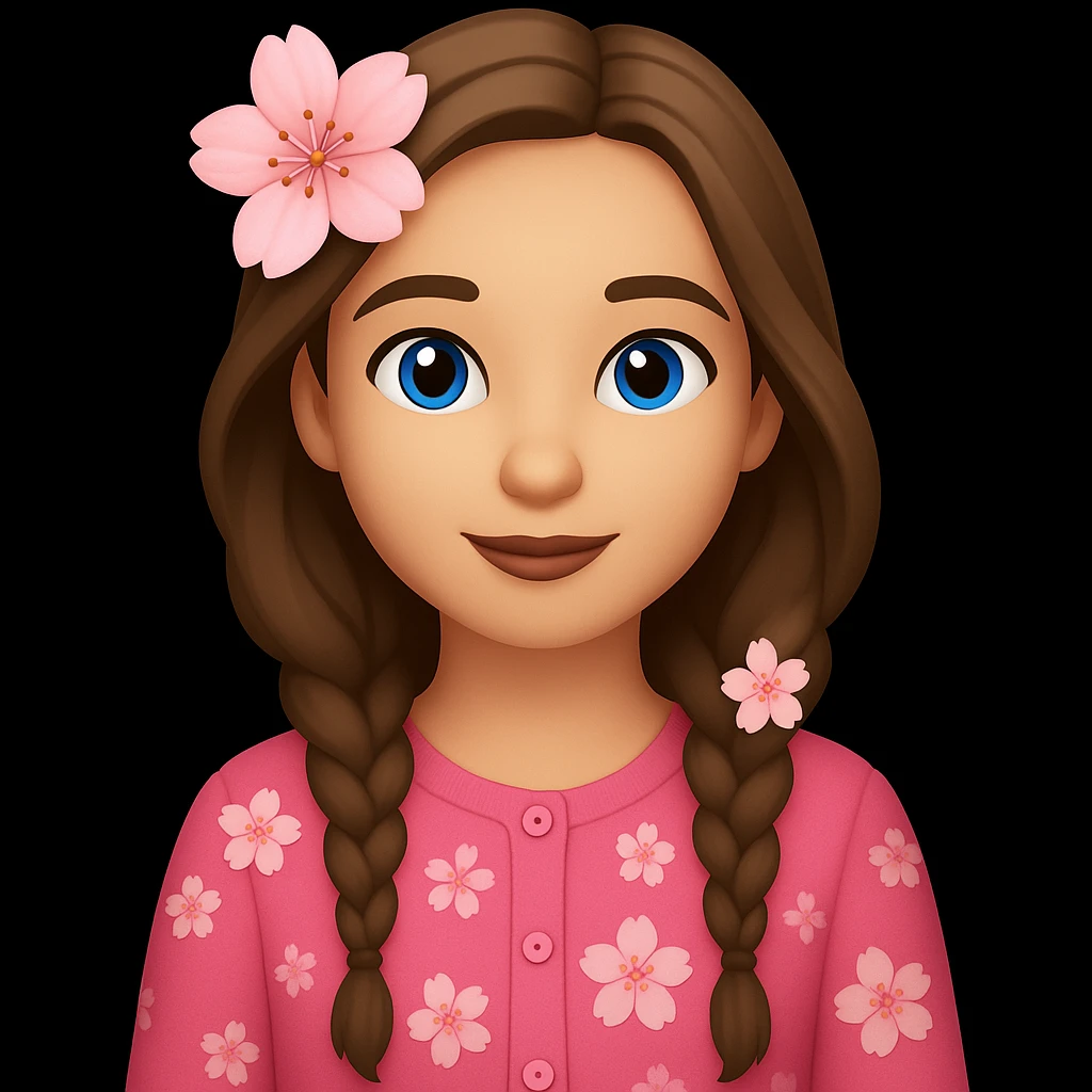 Make the cardigan pink with buttons and add a cherry blossom (🌸) theme, keeping the rest of the image the same emoji