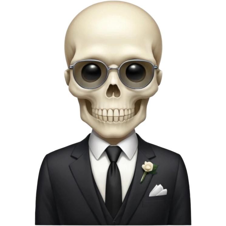 aesthetic shiny glowing divine lighting - Megadeth icon - a politician in an ivory ethereal suit wears a white tie, has a skull instead of a head, and instead of glasses, has a metal plate over his eyes emoji