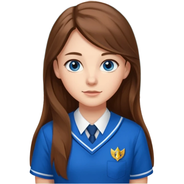 high school class room with a pretty female high school student with long brown hair, blue eyes emoji