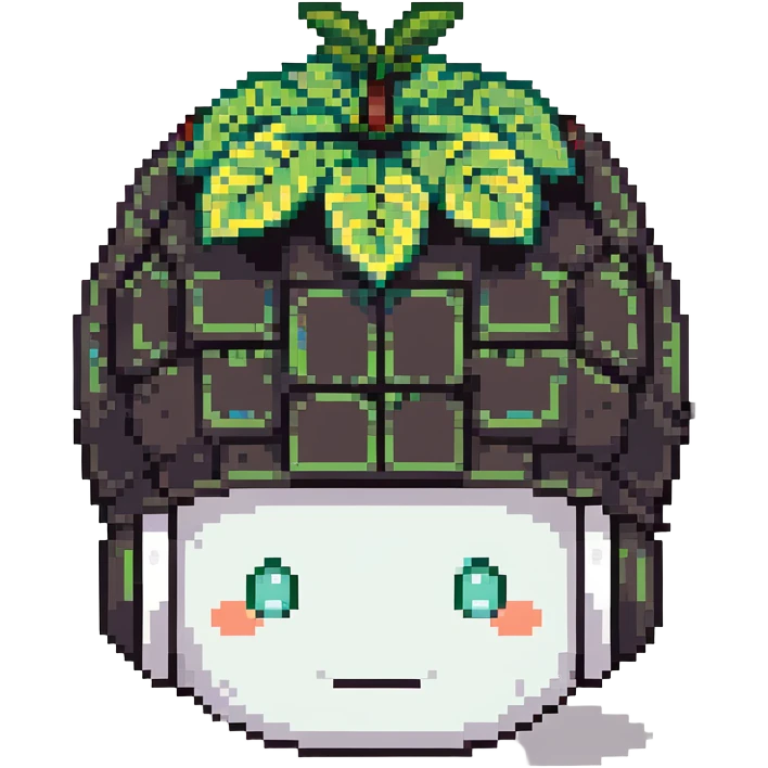 Green bomberman head only, round helmet with leaf-like antenna, cute white face, friendly eyes, pixel art style emoji