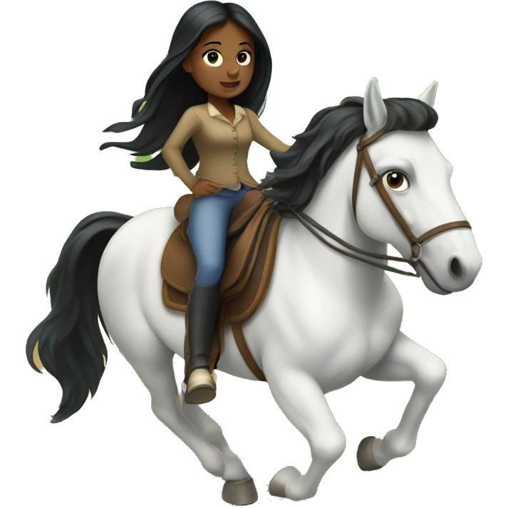 Black haired girl riding horse emoji