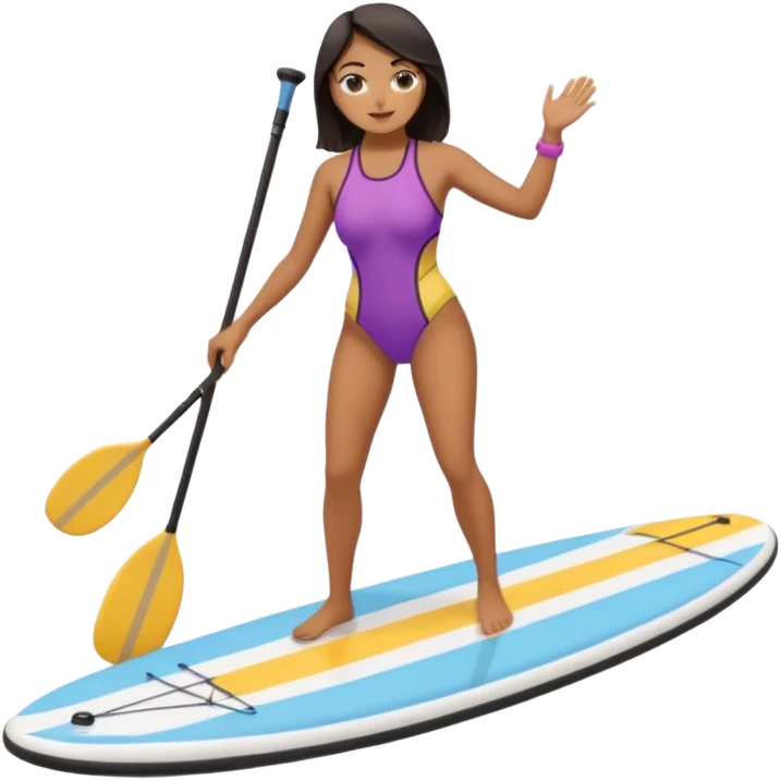 Dark haired women on Standing paddle board emoji