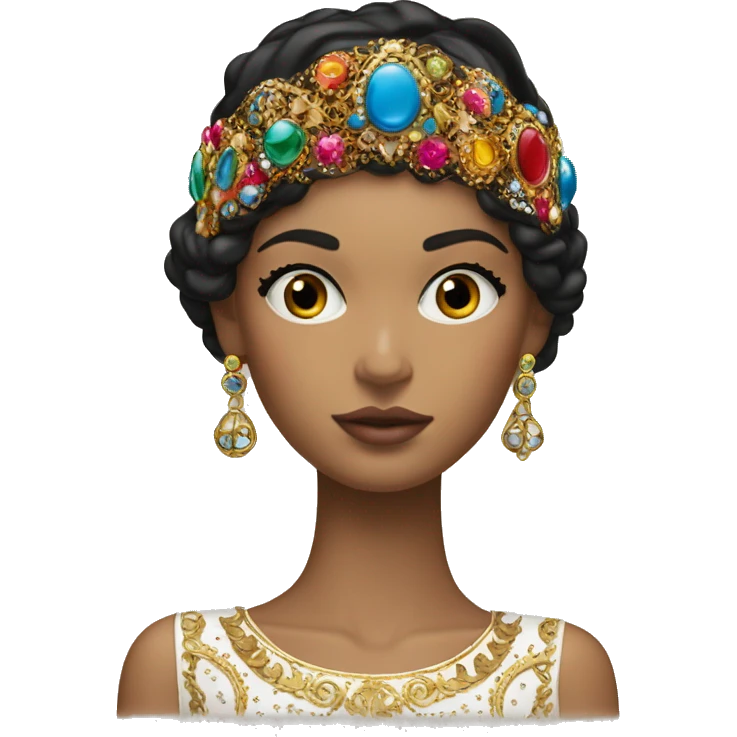Dolce and Gabbana Italian model with dark hair and headband with colourful ornament and golden detais  emoji
