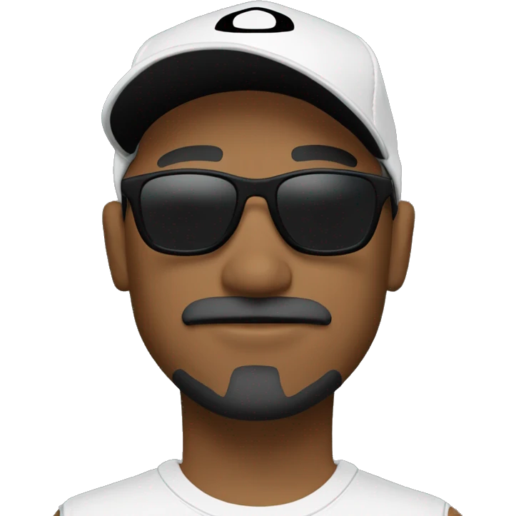 Create me white with mustache and goatee wearing black Oakley sunglasses and new era black cap  emoji