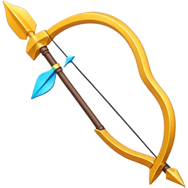 Clash of Clans aesthetic: Cinematic Playful Pixel 3D isometric  Bow & Arrow Emoji, rendered in a 3D vector-style similar to standard emojis with minimal shading and bold, simplified shapes. A compact, distinct form with signature details, softly glowing with a pixelated adventure charm. Simplified yet unmistakably iconic, highly detailed and consistent, glowing with a soft radiance and high shine. Stylized with a touch of classic pixel-art charm and a soft glowing outline, capturing the essence of a beloved gaming relic with a friendly, playful manner! emoji