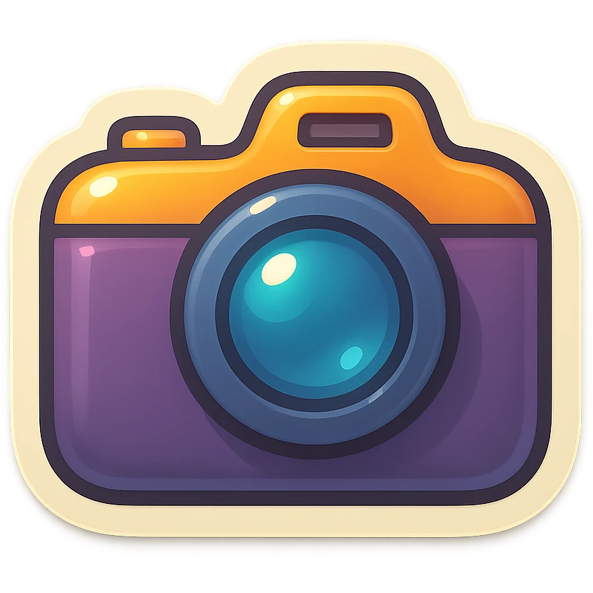 single camera symbol, cartoon style sticker, simple and clear, no text emoji