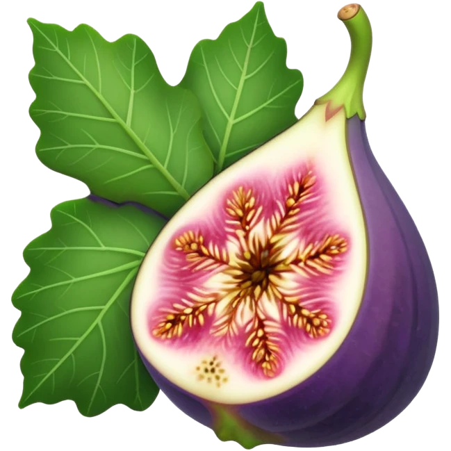 Please create a emoji of a single half of a fig with one small leaf emoji
