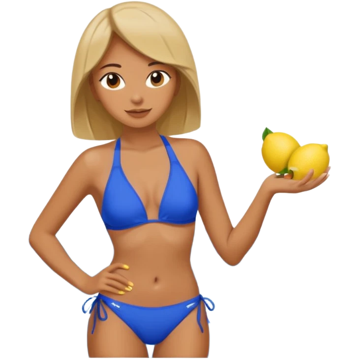 Blue two piece bathing suit with lemons on it emoji