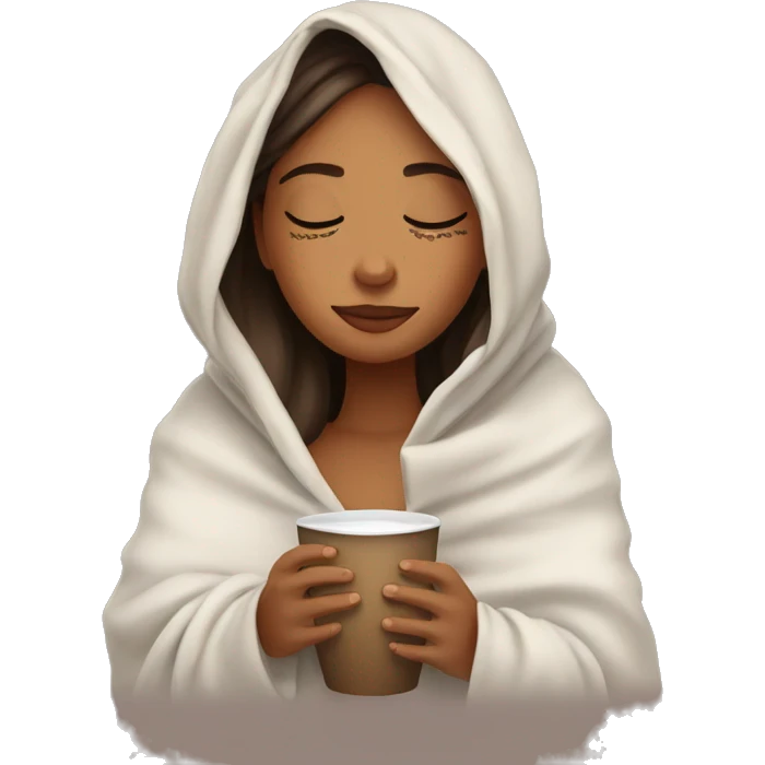 girl inside a blanket sipping coffee eyes closed emoji