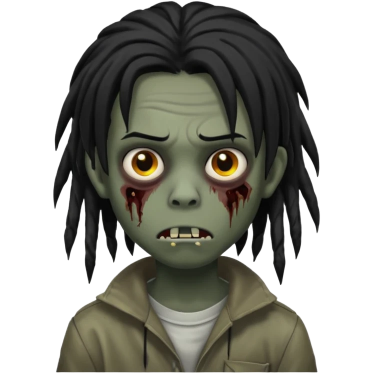 Boy, zombie, black hair, medium long, emo, dreads, dark, spooky, creepy expression emoji