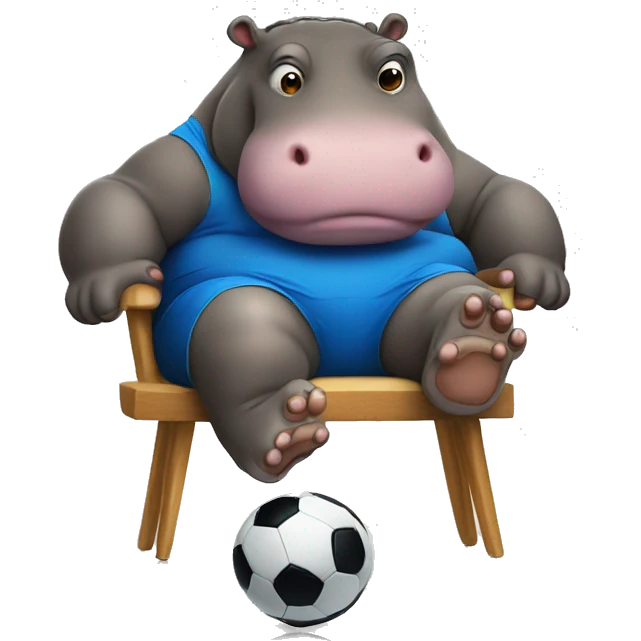 fat hippo as soccer player sit on chair emoji