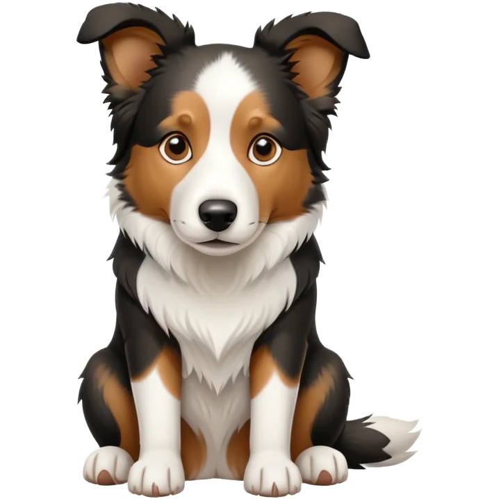 Sitting Border Collie dog with only one black ear, the other ear is white, emphasized asymmetrical ear coloring emoji