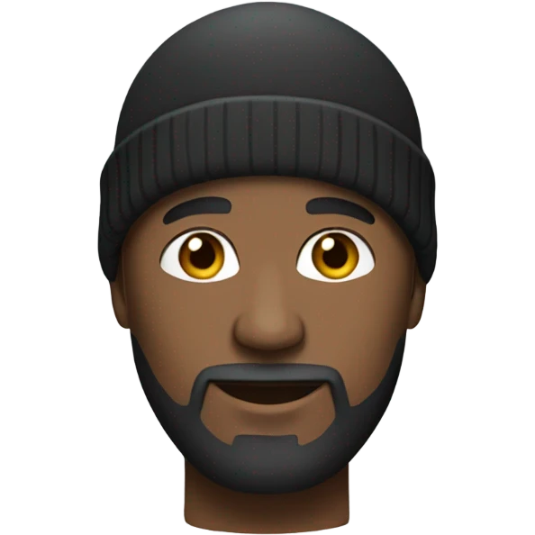 Black bald man with a beard and beanie emoji
