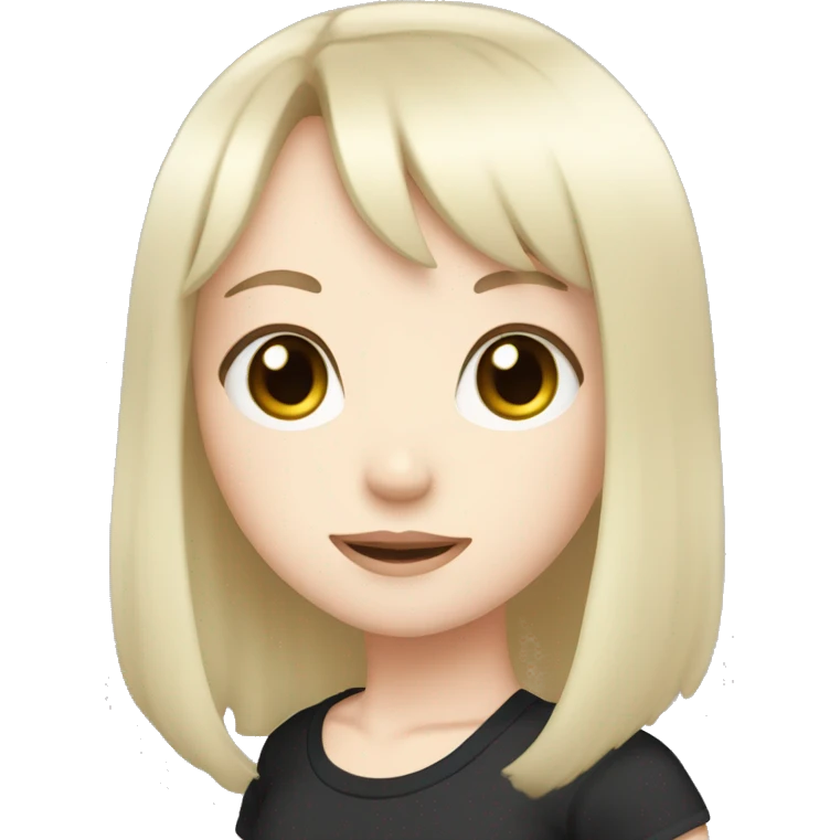 A girl with straight hair pale skin and bangs black hair and an anime t shirt emoji