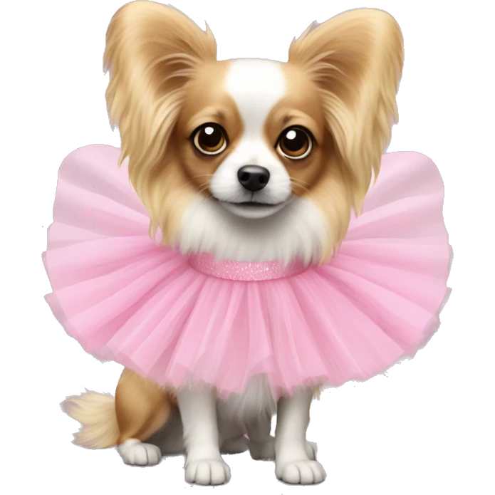 Blonde papillon dog wearing pink tutu emoji