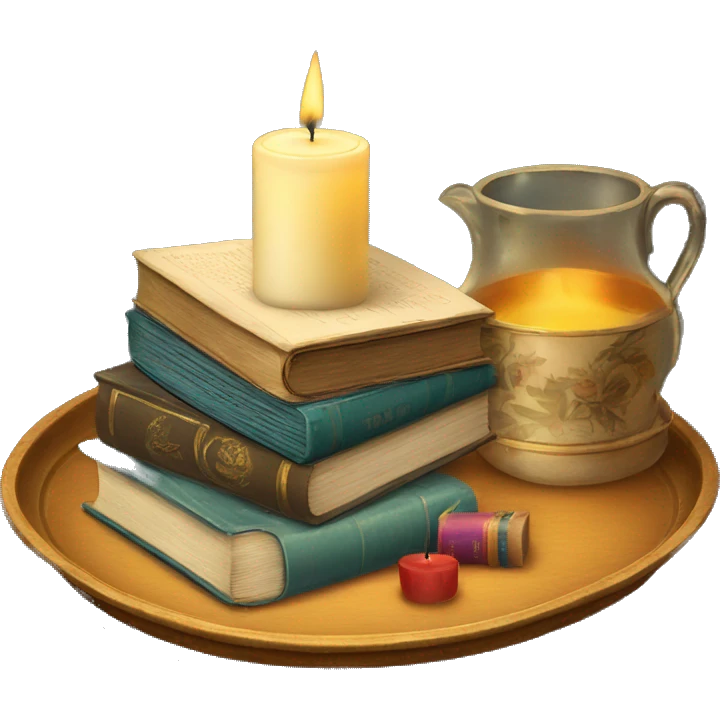 vintage tray with books and candle emoji