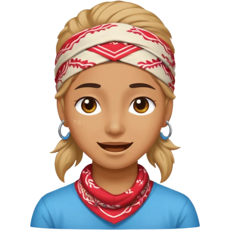 Happy face with tier on eyes and bandana on her hair emoji