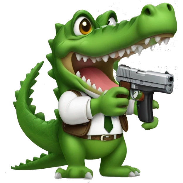 crocodile with a hand gun emoji