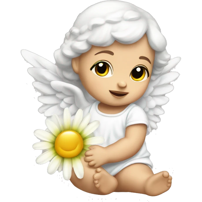Cocasian Baby girl angel with a daisy flower emoji