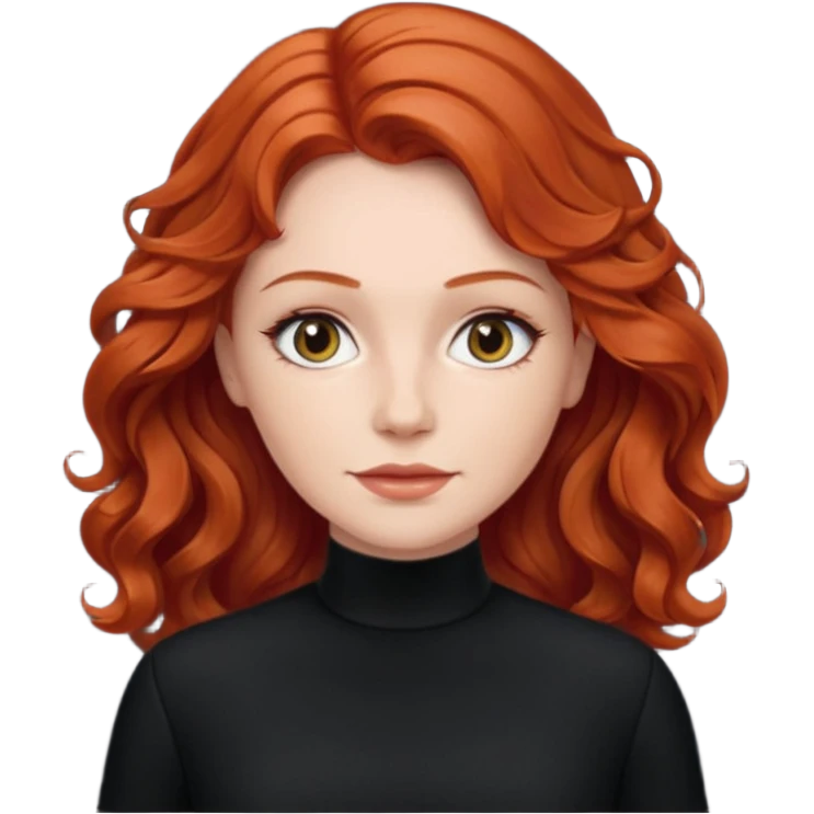 Julia Grant from Summer of Fear with medium red wavy hair, black outfit emoji