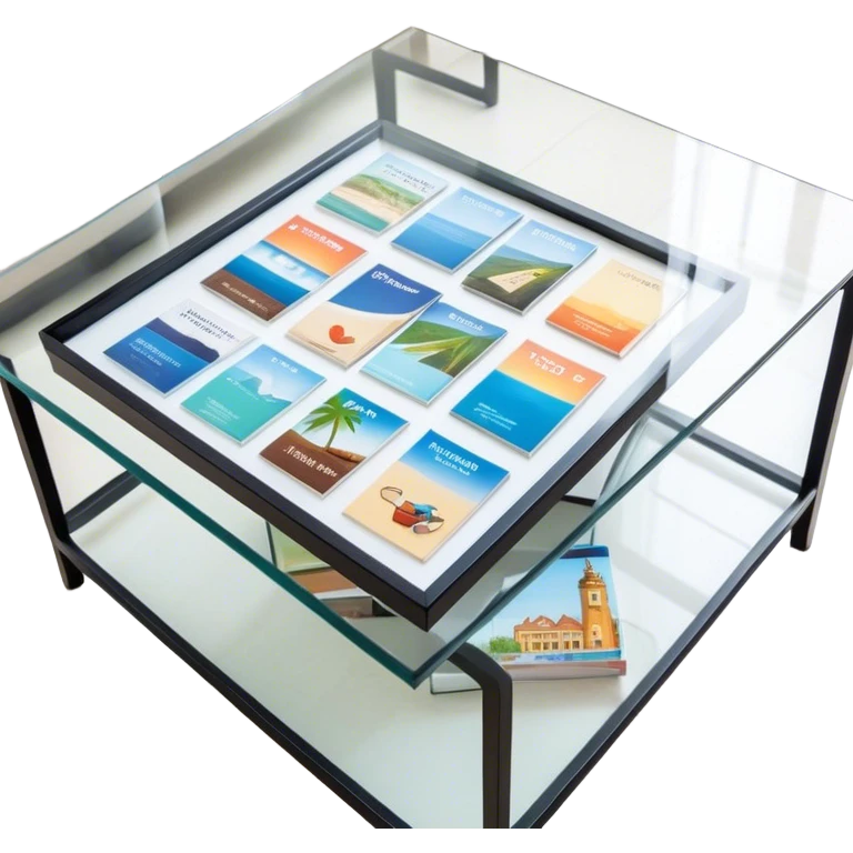 Travel brochures on glass coffee table emoji