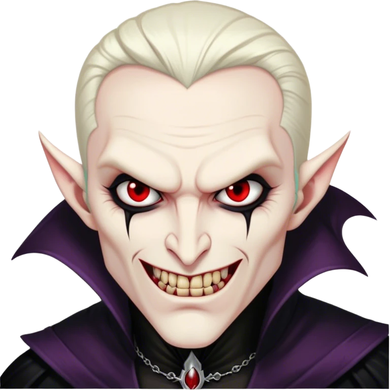 A vampire lord with hollow cheekbones, long black nails, and a cold, menacing smirk emoji