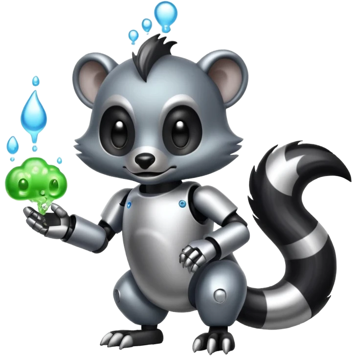 evil robot skunk with bacteria and fart cloud in samsung emoji style emoji