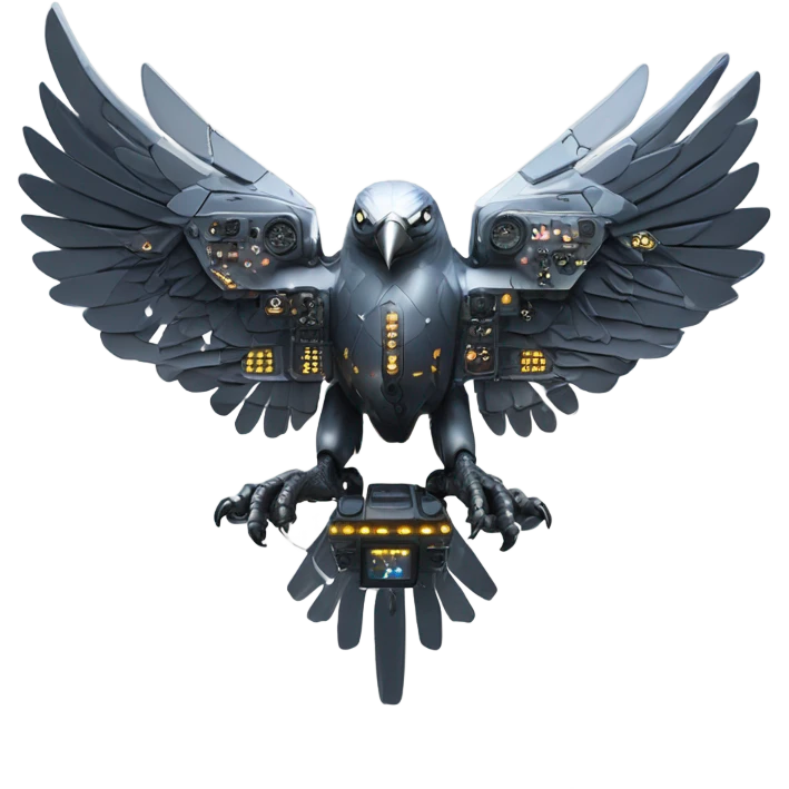 A dark furtive eagle as a tech drone machine emoji