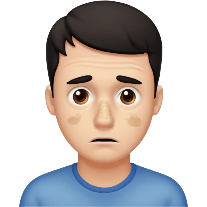 a worried guy with nose full of black heads emoji