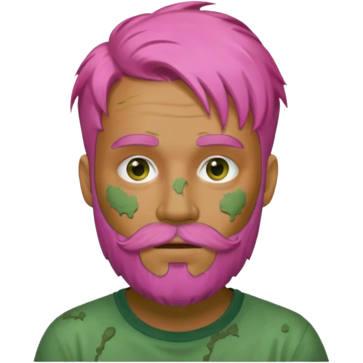 pink haired man with full full face dirty messy green clay mask and beard emoji