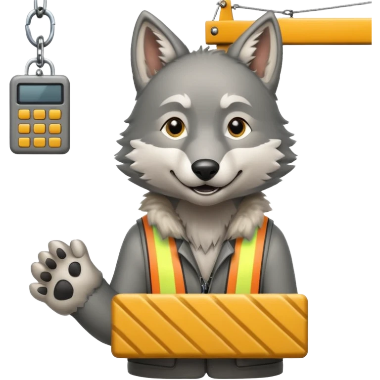  a joyful gray wolf sits on a tower crane and controls it with his paws emoji